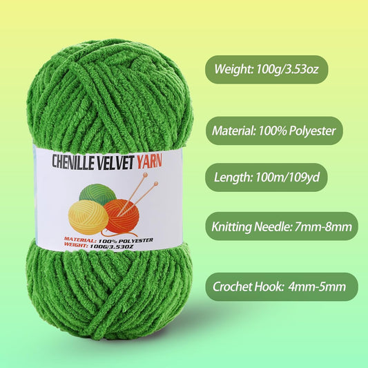 2 * 100g/3.5oz Fluffy Chenille Yarn for Crocheting, Chunky Velvet Yarn for Crochet Amigurumi, Used for Making Baby Yarns Blanket, Clothes, Pattern Knitting Creations (Yellow)