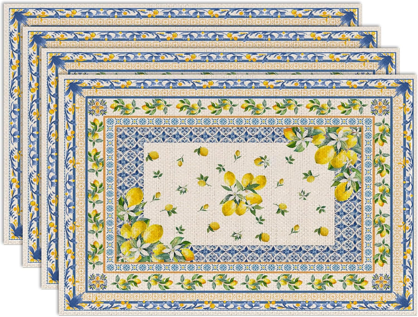 Lemon Place Mats Set of 4 12x18 inch for Dinning Table | Mediterranean Spring Table Decor - Farmhouse Seasonal Table Mats Lemon Party Decorations