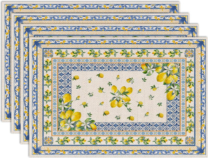 Lemon Place Mats Set of 4 12x18 inch for Dinning Table | Mediterranean Spring Table Decor - Farmhouse Seasonal Table Mats Lemon Party Decorations