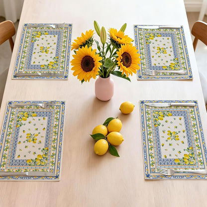 Lemon Place Mats Set of 4 12x18 inch for Dinning Table | Mediterranean Spring Table Decor - Farmhouse Seasonal Table Mats Lemon Party Decorations