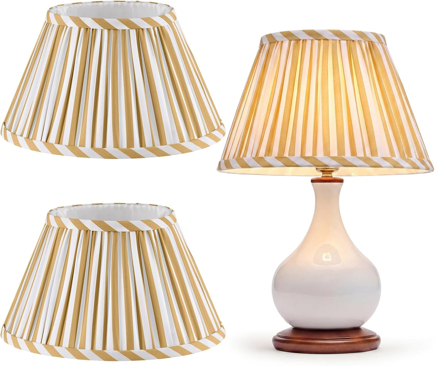 2 Pack Small Pleated Lamp Shades, 5" Top x 10" Bottom x 5.5" High Bell Fabric Shades for Table Lamps, Small Replacement Lampshades for Table Bedroom Home Decor(Yellow)