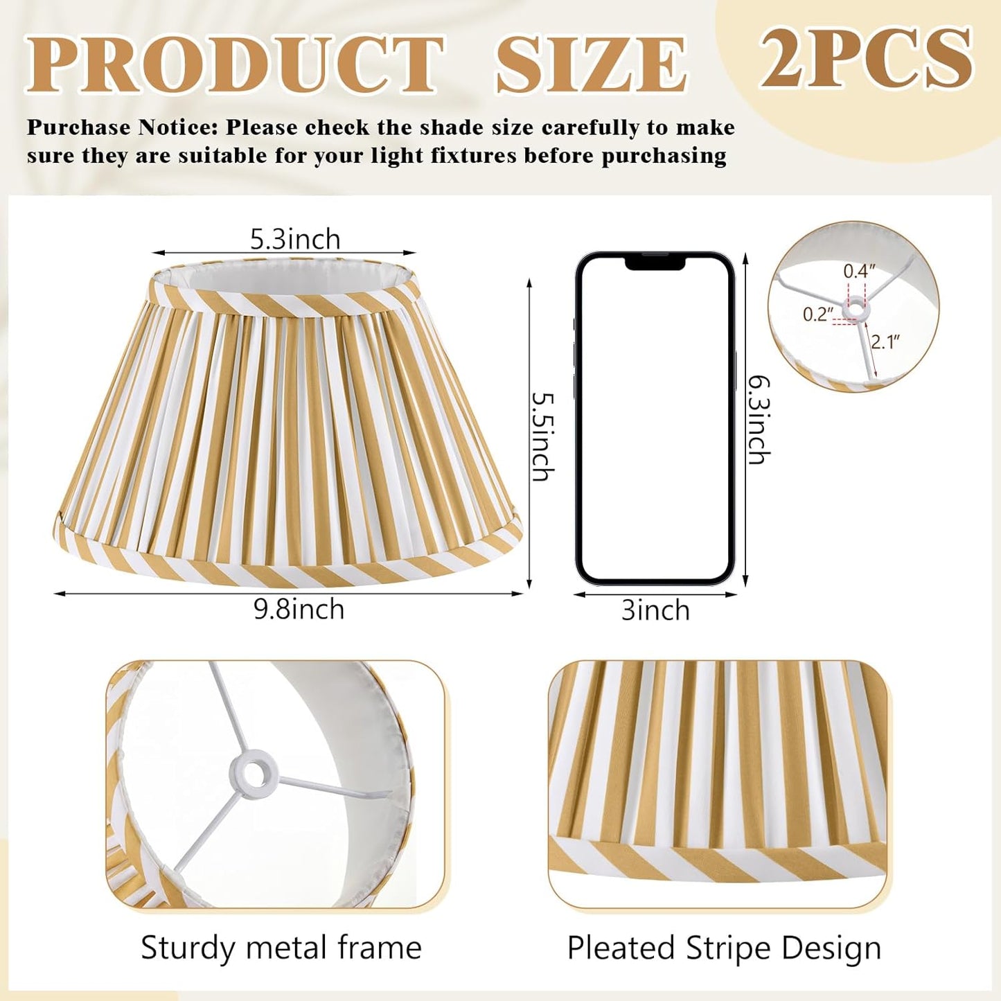 2 Pack Small Pleated Lamp Shades, 5" Top x 10" Bottom x 5.5" High Bell Fabric Shades for Table Lamps, Small Replacement Lampshades for Table Bedroom Home Decor(Yellow)