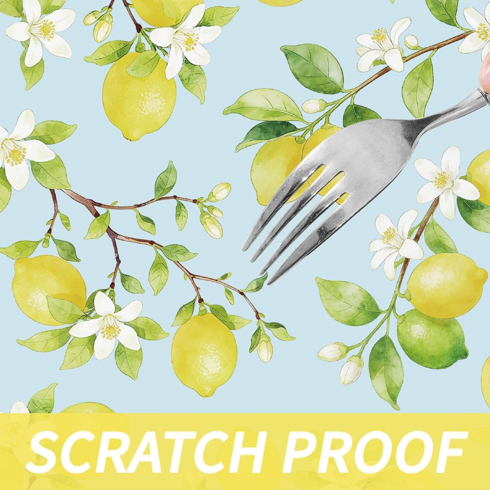 Outdoor Tablecloth with Umbrella Hole, Waterproof Round Fitted Tablecloth with Elastic Zipper, Wipeable Table Cloth Cover for Party, Picnic, Patio Fits 47"-55" Patio Tables(Lemon)