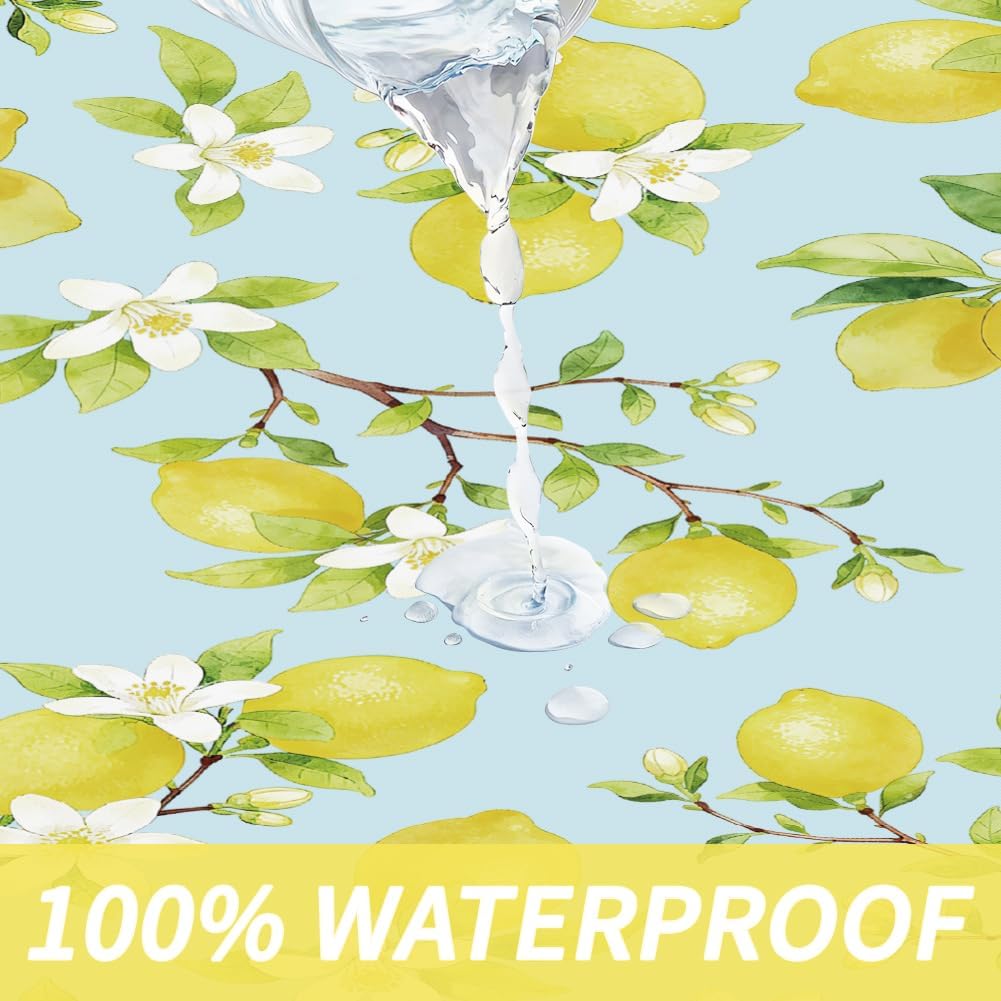 Outdoor Tablecloth with Umbrella Hole, Waterproof Round Fitted Tablecloth with Elastic Zipper, Wipeable Table Cloth Cover for Party, Picnic, Patio Fits 47"-55" Patio Tables(Lemon)