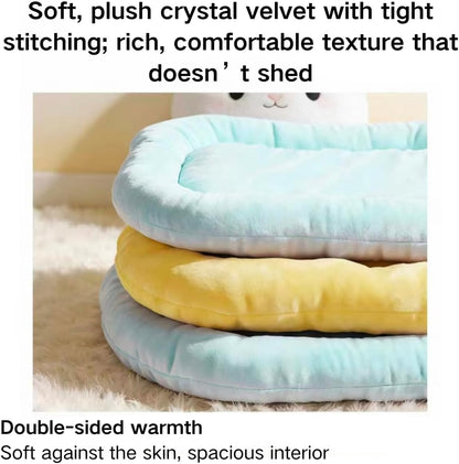 Cozy Crystal Velvet Rabbit Bed Pad, Soft Pet Cushion for Small Animals, Non-Slip Washable Mat for Bunny Guinea Pig Hamster, Warm Plush Sleep Nest for Indoor Use (Yellow,X-Small)