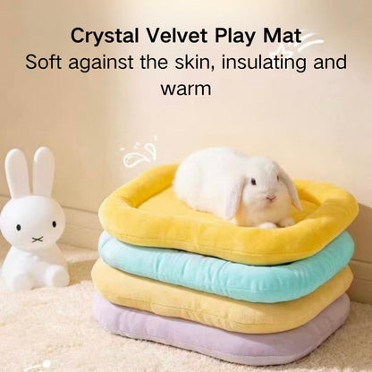 Cozy Crystal Velvet Rabbit Bed Pad, Soft Pet Cushion for Small Animals, Non-Slip Washable Mat for Bunny Guinea Pig Hamster, Warm Plush Sleep Nest for Indoor Use (Yellow,X-Small)