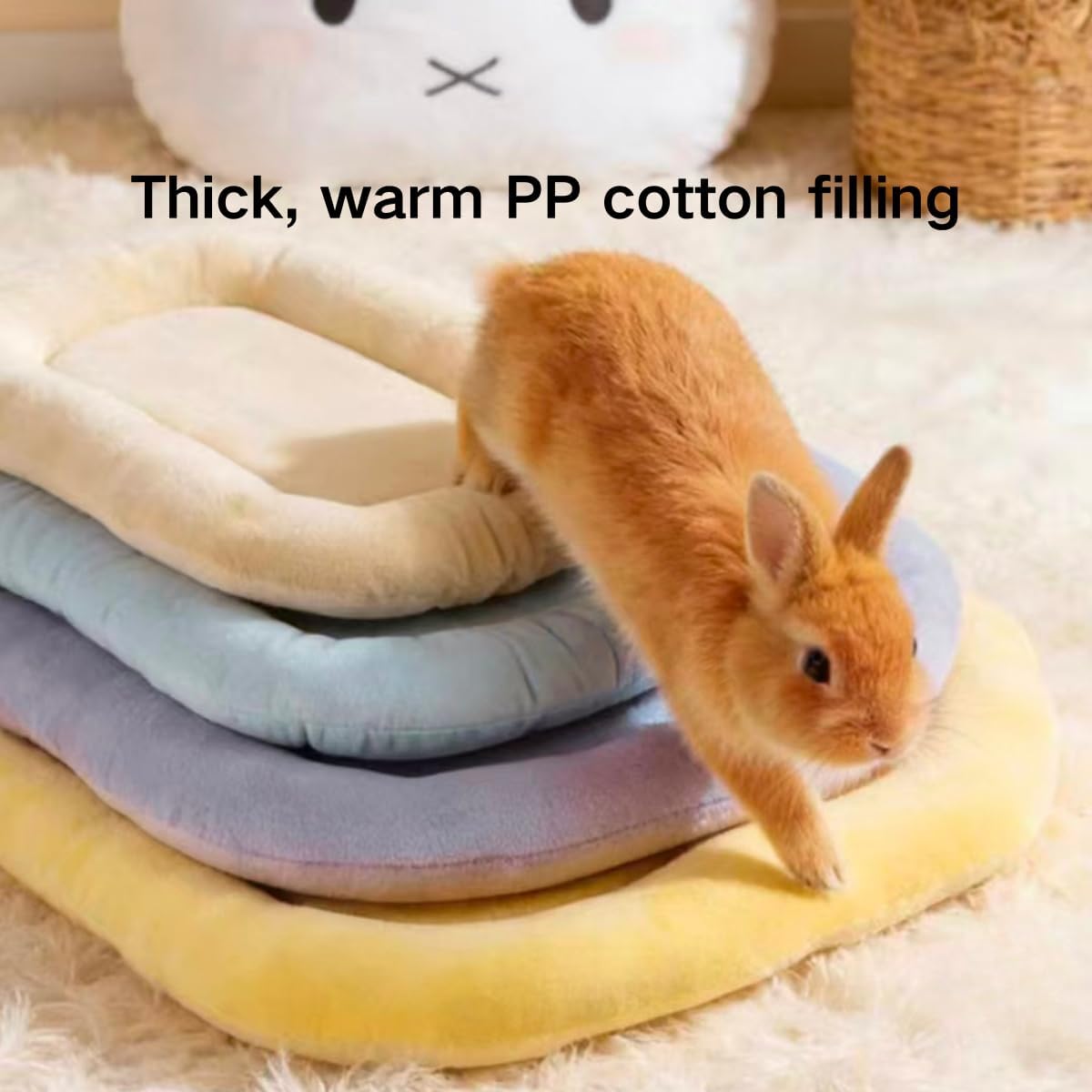Cozy Crystal Velvet Rabbit Bed Pad, Soft Pet Cushion for Small Animals, Non-Slip Washable Mat for Bunny Guinea Pig Hamster, Warm Plush Sleep Nest for Indoor Use (Yellow,X-Small)
