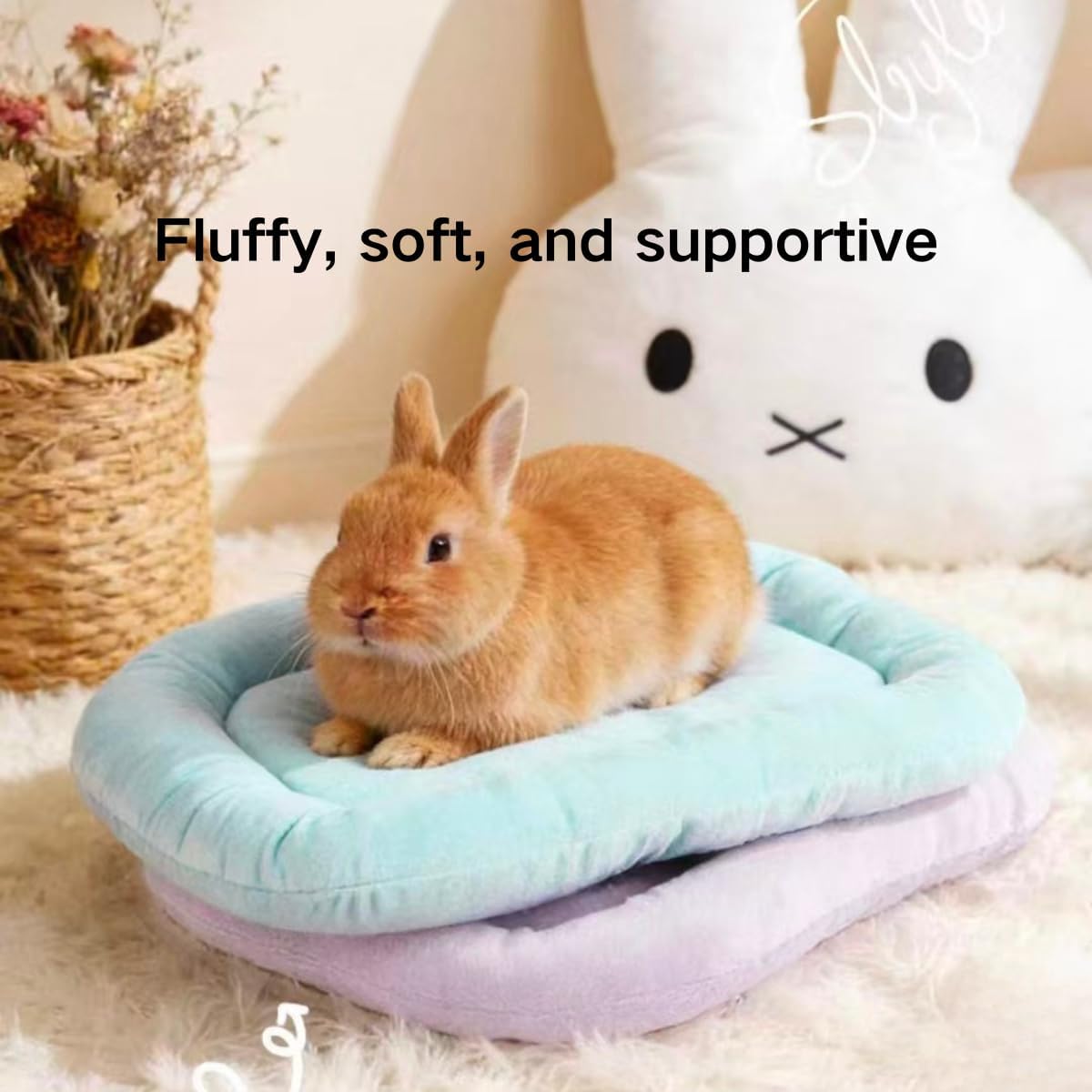 Cozy Crystal Velvet Rabbit Bed Pad, Soft Pet Cushion for Small Animals, Non-Slip Washable Mat for Bunny Guinea Pig Hamster, Warm Plush Sleep Nest for Indoor Use (Yellow,X-Small)