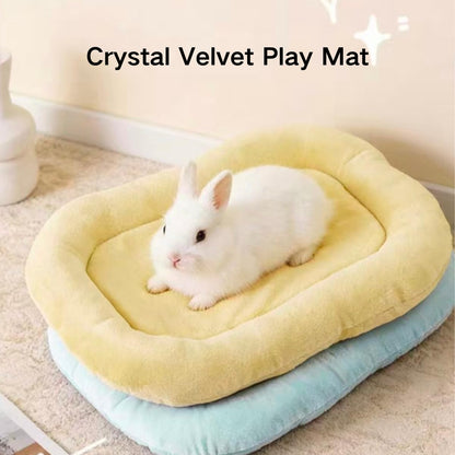 Cozy Crystal Velvet Rabbit Bed Pad, Soft Pet Cushion for Small Animals, Non-Slip Washable Mat for Bunny Guinea Pig Hamster, Warm Plush Sleep Nest for Indoor Use (Yellow,X-Small)