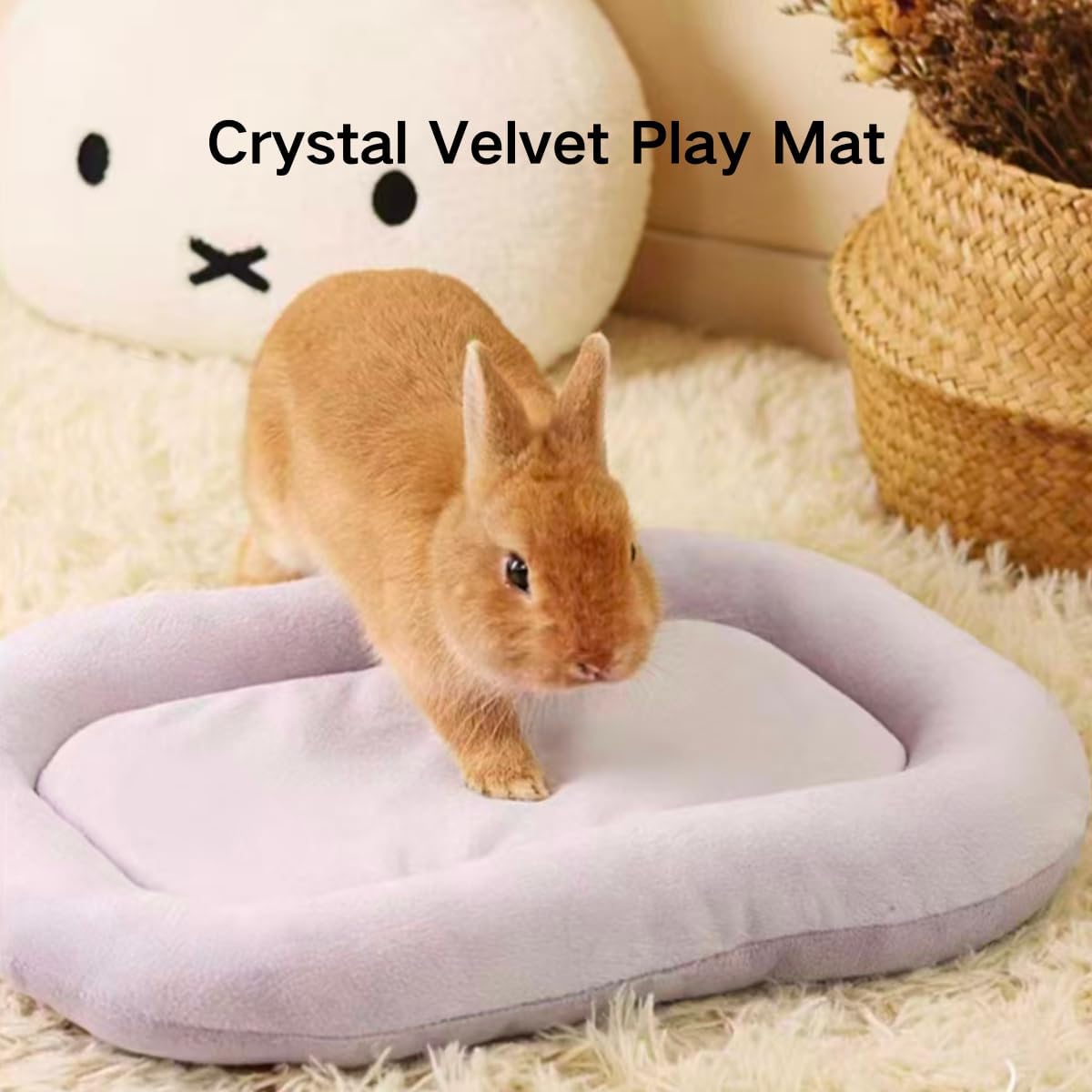 Cozy Crystal Velvet Rabbit Bed Pad, Soft Pet Cushion for Small Animals, Non-Slip Washable Mat for Bunny Guinea Pig Hamster, Warm Plush Sleep Nest for Indoor Use (Yellow,X-Small)