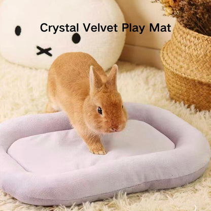 Cozy Crystal Velvet Rabbit Bed Pad, Soft Pet Cushion for Small Animals, Non-Slip Washable Mat for Bunny Guinea Pig Hamster, Warm Plush Sleep Nest for Indoor Use (Yellow,X-Small)
