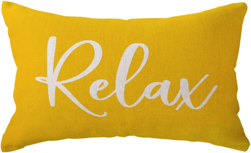 Relax Lumbar Throw Pillow Case 12×20 Inch Housewarming Gifts Farmhouse Yellow Decorative Rectangular/Waist Cushion Cover for Sofa Beach Porch Bench Decor (12"×20", Yellow)