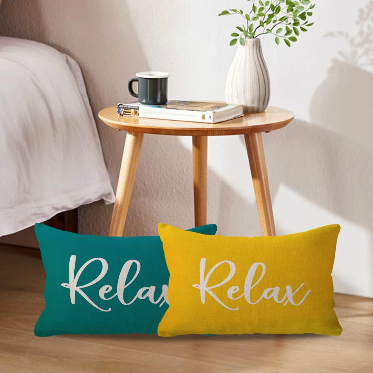 Relax Lumbar Throw Pillow Case 12×20 Inch Housewarming Gifts Farmhouse Yellow Decorative Rectangular/Waist Cushion Cover for Sofa Beach Porch Bench Decor (12"×20", Yellow)