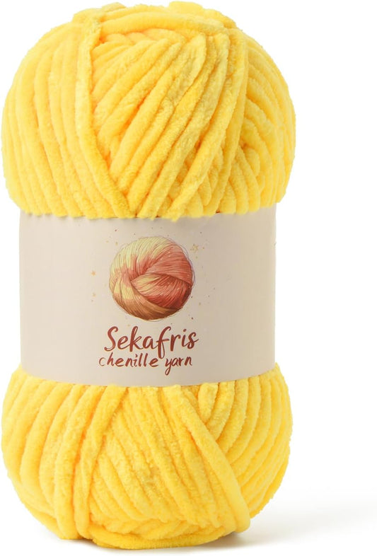 Chunky Chenille Yarn for Crocheting, Baby Yarn for Crocheting Soft Blanket, 87.4 yds /3.5 oz Crochet Yarn, Bulky 5 Amigurumi Yarns, Fluffy Velvet Yarns for Knitting Crafts (Light Yellow)