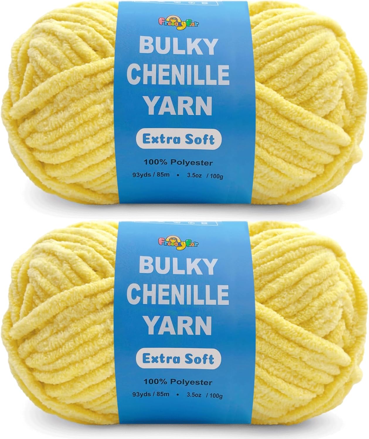 2 * 3.5Oz Soft Velvet Yarn Chenille Yarn for Crocheting and Knitting – Light Bulky (93 Yards/100g) - Microfiber Polyester - Yarn for Blanket Amigurumi Weaving Crafts (Yellow, 2 Pack)