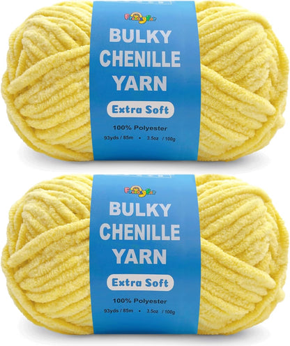 2 * 3.5Oz Soft Velvet Yarn Chenille Yarn for Crocheting and Knitting – Light Bulky (93 Yards/100g) - Microfiber Polyester - Yarn for Blanket Amigurumi Weaving Crafts (Yellow, 2 Pack)