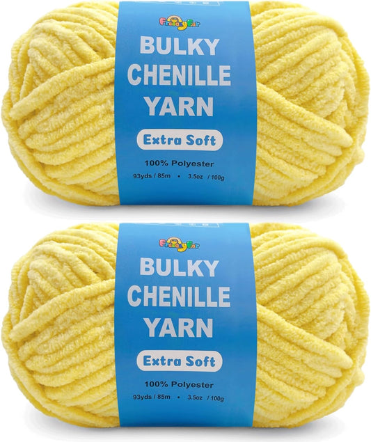 2 * 3.5Oz Soft Velvet Yarn Chenille Yarn for Crocheting and Knitting – Light Bulky (93 Yards/100g) - Microfiber Polyester - Yarn for Blanket Amigurumi Weaving Crafts (Yellow, 2 Pack)