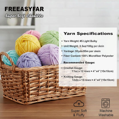 2 * 3.5Oz Soft Velvet Yarn Chenille Yarn for Crocheting and Knitting – Light Bulky (93 Yards/100g) - Microfiber Polyester - Yarn for Blanket Amigurumi Weaving Crafts (Yellow, 2 Pack)