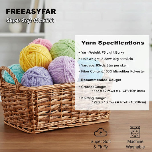 2 * 3.5Oz Soft Velvet Yarn Chenille Yarn for Crocheting and Knitting – Light Bulky (93 Yards/100g) - Microfiber Polyester - Yarn for Blanket Amigurumi Weaving Crafts (Yellow, 2 Pack)