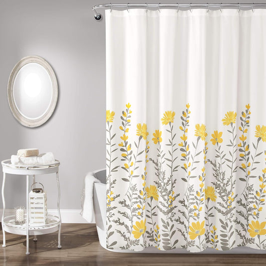 Aprile Floral Shower Curtain Single 72" W x 72" L, Yellow & Gray - Floral Shower Curtains - Bathroom Décor - Cottage Shower Curtain