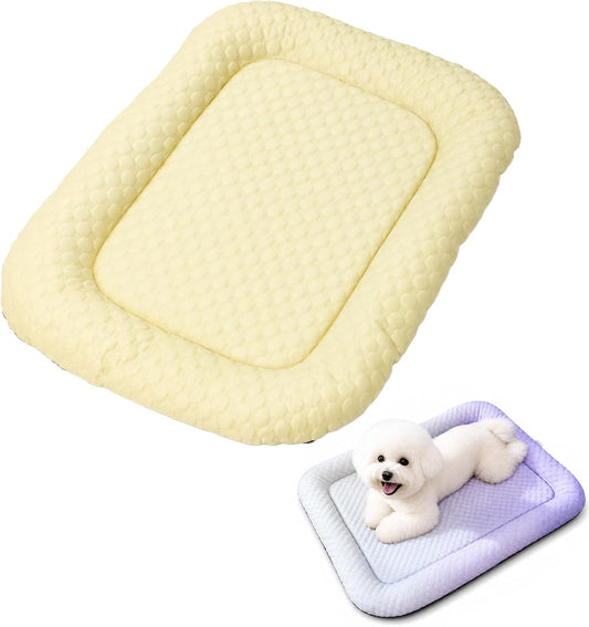 Pet Cooling Pad Mat for Dogs and Cats - Ice Silk Summer Cool Bed Blanket, for Dog Beds, Car, Indoor & Outdoor Use, Summer Cat Bed, Cool Pet Pad, Gel-Free (Gradient Yellow,S-11.8 * 15.7in)