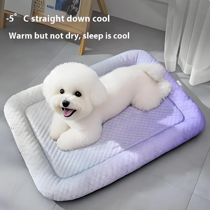 Pet Cooling Pad Mat for Dogs and Cats - Ice Silk Summer Cool Bed Blanket, for Dog Beds, Car, Indoor & Outdoor Use, Summer Cat Bed, Cool Pet Pad, Gel-Free (Gradient Yellow,S-11.8 * 15.7in)
