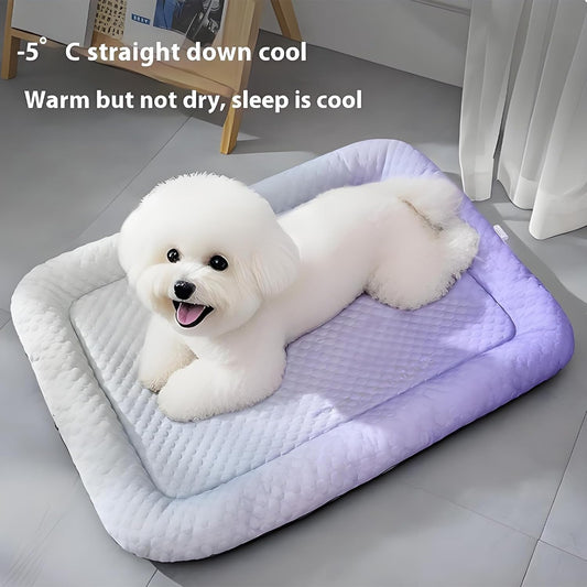 Pet Cooling Pad Mat for Dogs and Cats - Ice Silk Summer Cool Bed Blanket, for Dog Beds, Car, Indoor & Outdoor Use, Summer Cat Bed, Cool Pet Pad, Gel-Free (Gradient Yellow,S-11.8 * 15.7in)
