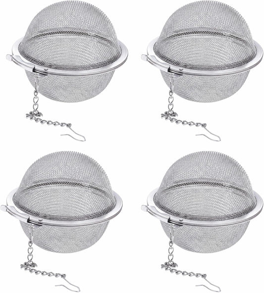 4Pcs 304 Stainless Steel Tea Infuser for Loose Leaf Tea, Extra-Fine Mesh Tea Strainer Ball, Tea Diffuser with Long Chain for Mug & Teapot, Reusable Tea Infusers for Herbal Tea & Spices