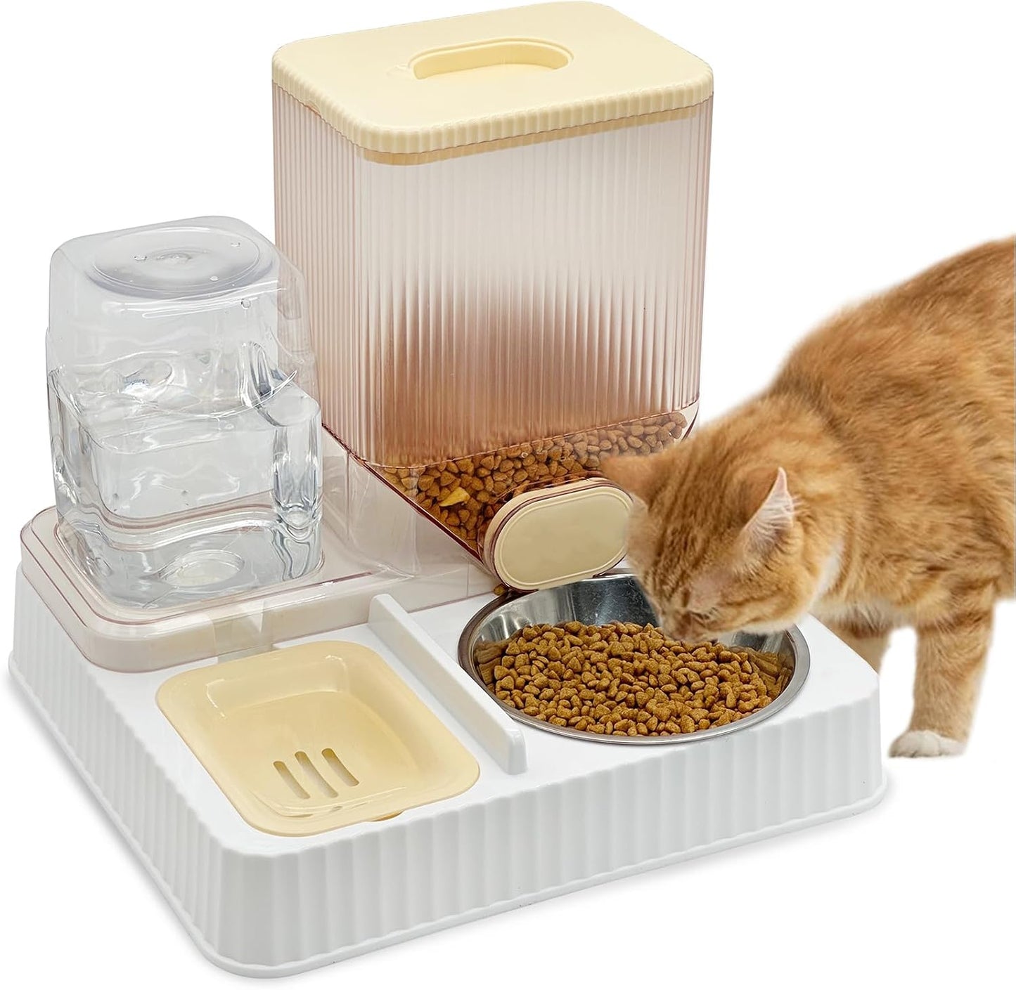 Gravity Cat Feeder & Water Dispenser, 2 in 1 Automatic Puppy Waterer Removable Stainless Steel Food Bowls Set Self Feeding Pet Food Storage for Cat Kitten Puppy Easy Clean (Yellow)