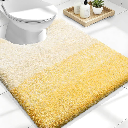Luxury Toilet Rugs U-Shaped 24x20, Extra Soft and Absorbent Microfiber Bathroom Rugs, Non-Slip Plush Shaggy Bath Mat, Machine Wash Dry, Contour Bathroom Mats for Toilet Base, Yellow