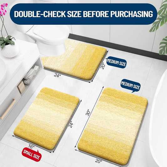 Luxury Toilet Rugs U-Shaped 24x20, Extra Soft and Absorbent Microfiber Bathroom Rugs, Non-Slip Plush Shaggy Bath Mat, Machine Wash Dry, Contour Bathroom Mats for Toilet Base, Yellow