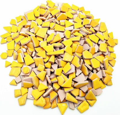 1.1LB Irregular Ceramics Mosaic Tiles, Mosaic Pieces Stones for DIY Mosaic Making Craft Hobby Arts Home Wall Decoration (Yellow)