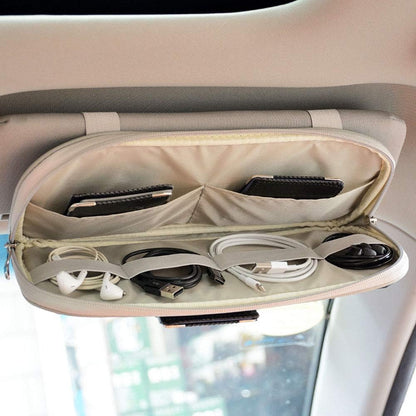 Car Sun Visor Organizer, Multi-Pocket Visor Organizer Storage Pouch for Cars, SUVs & Trucks with Double Zippers, Elastic Bands & Glasses Clip- Organizes Essentials Keep Tidy (Beige Light Yellow)