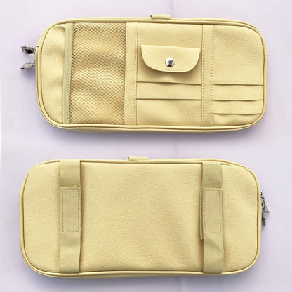 Car Sun Visor Organizer, Multi-Pocket Visor Organizer Storage Pouch for Cars, SUVs & Trucks with Double Zippers, Elastic Bands & Glasses Clip- Organizes Essentials Keep Tidy (Beige Light Yellow)