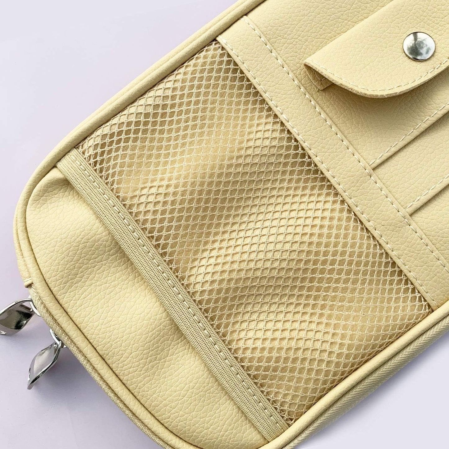 Car Sun Visor Organizer, Multi-Pocket Visor Organizer Storage Pouch for Cars, SUVs & Trucks with Double Zippers, Elastic Bands & Glasses Clip- Organizes Essentials Keep Tidy (Beige Light Yellow)