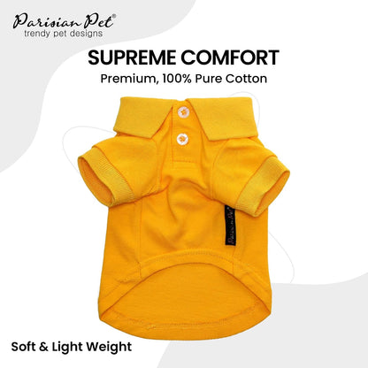 Dog Polo Shirt – Classic Yellow Cotton Pet Apparel with Collar & Buttons, Soft Breathable Puppy T-Shirt - Cute Dog Clothes - Ideal Summer Clothes for Large Dogs - Shirts for Dogs Boy Girl