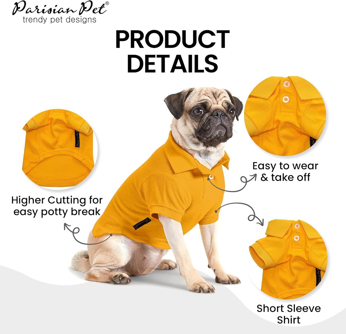 Dog Polo Shirt – Classic Yellow Cotton Pet Apparel with Collar & Buttons, Soft Breathable Puppy T-Shirt - Cute Dog Clothes - Ideal Summer Clothes for Large Dogs - Shirts for Dogs Boy Girl