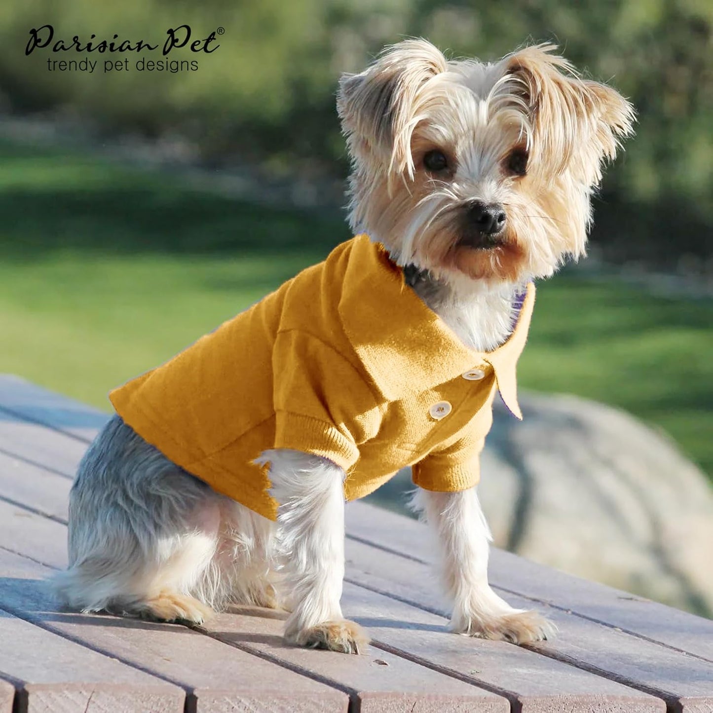 Dog Polo Shirt – Classic Yellow Cotton Pet Apparel with Collar & Buttons, Soft Breathable Puppy T-Shirt - Cute Dog Clothes - Ideal Summer Clothes for Large Dogs - Shirts for Dogs Boy Girl