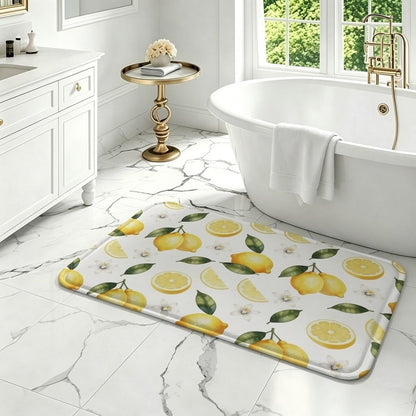 Lemon Bath Mat,Summer Fresh Fruit & Flower Bathroom Floor Mat, Absorbent Quick Dry Soft Flannel Bath Mat for Bathroom Kitchen-24x36 Inch
