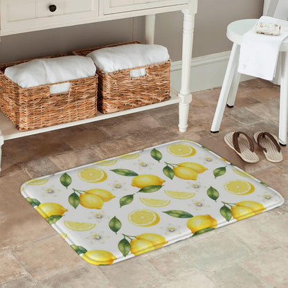Lemon Bath Mat,Summer Fresh Fruit & Flower Bathroom Floor Mat, Absorbent Quick Dry Soft Flannel Bath Mat for Bathroom Kitchen-24x36 Inch