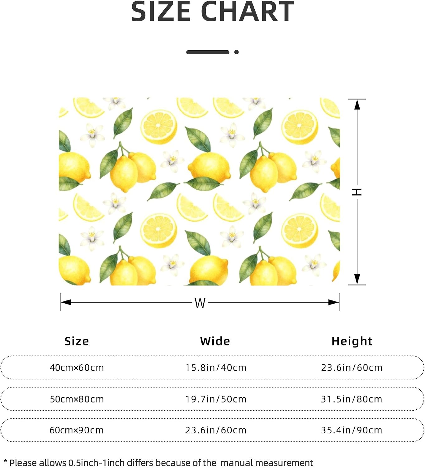 Lemon Bath Mat,Summer Fresh Fruit & Flower Bathroom Floor Mat, Absorbent Quick Dry Soft Flannel Bath Mat for Bathroom Kitchen-24x36 Inch
