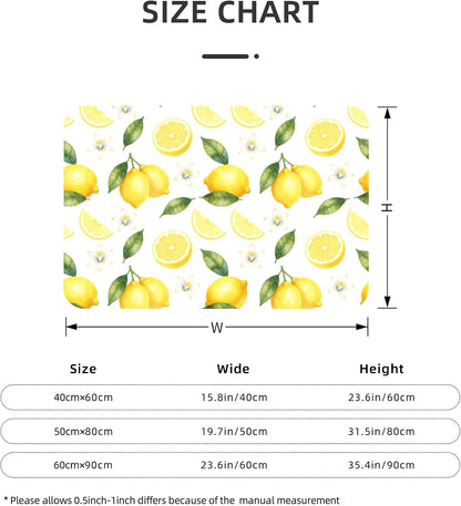 Lemon Bath Mat,Summer Fresh Fruit & Flower Bathroom Floor Mat, Absorbent Quick Dry Soft Flannel Bath Mat for Bathroom Kitchen-24x36 Inch