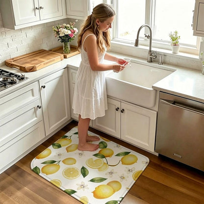 Lemon Bath Mat,Summer Fresh Fruit & Flower Bathroom Floor Mat, Absorbent Quick Dry Soft Flannel Bath Mat for Bathroom Kitchen-24x36 Inch