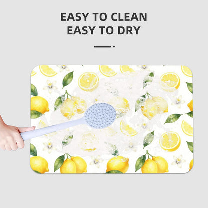 Lemon Bath Mat,Summer Fresh Fruit & Flower Bathroom Floor Mat, Absorbent Quick Dry Soft Flannel Bath Mat for Bathroom Kitchen-24x36 Inch