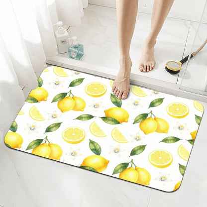Lemon Bath Mat,Summer Fresh Fruit & Flower Bathroom Floor Mat, Absorbent Quick Dry Soft Flannel Bath Mat for Bathroom Kitchen-24x36 Inch