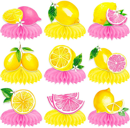 12Pcs Lemon Honeycomb Centerpieces Pink Lemon Table Toppers, Summer Citrus Fruit Themed Party Decorations for Birthday Baby Shower Pool Party Bridal Shower Wedding Table Decor