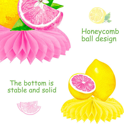 12Pcs Lemon Honeycomb Centerpieces Pink Lemon Table Toppers, Summer Citrus Fruit Themed Party Decorations for Birthday Baby Shower Pool Party Bridal Shower Wedding Table Decor