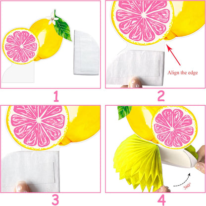 12Pcs Lemon Honeycomb Centerpieces Pink Lemon Table Toppers, Summer Citrus Fruit Themed Party Decorations for Birthday Baby Shower Pool Party Bridal Shower Wedding Table Decor