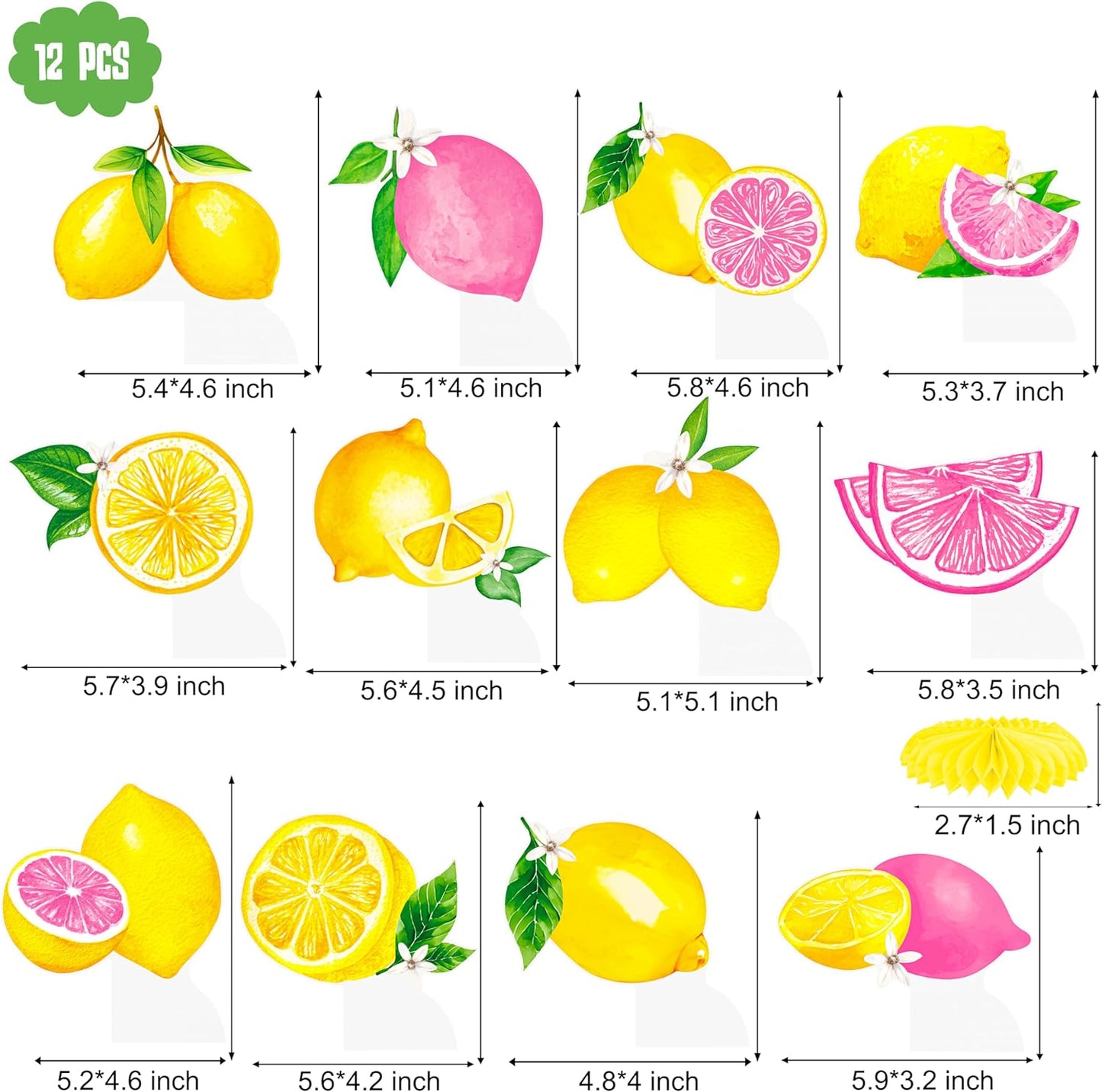 12Pcs Lemon Honeycomb Centerpieces Pink Lemon Table Toppers, Summer Citrus Fruit Themed Party Decorations for Birthday Baby Shower Pool Party Bridal Shower Wedding Table Decor