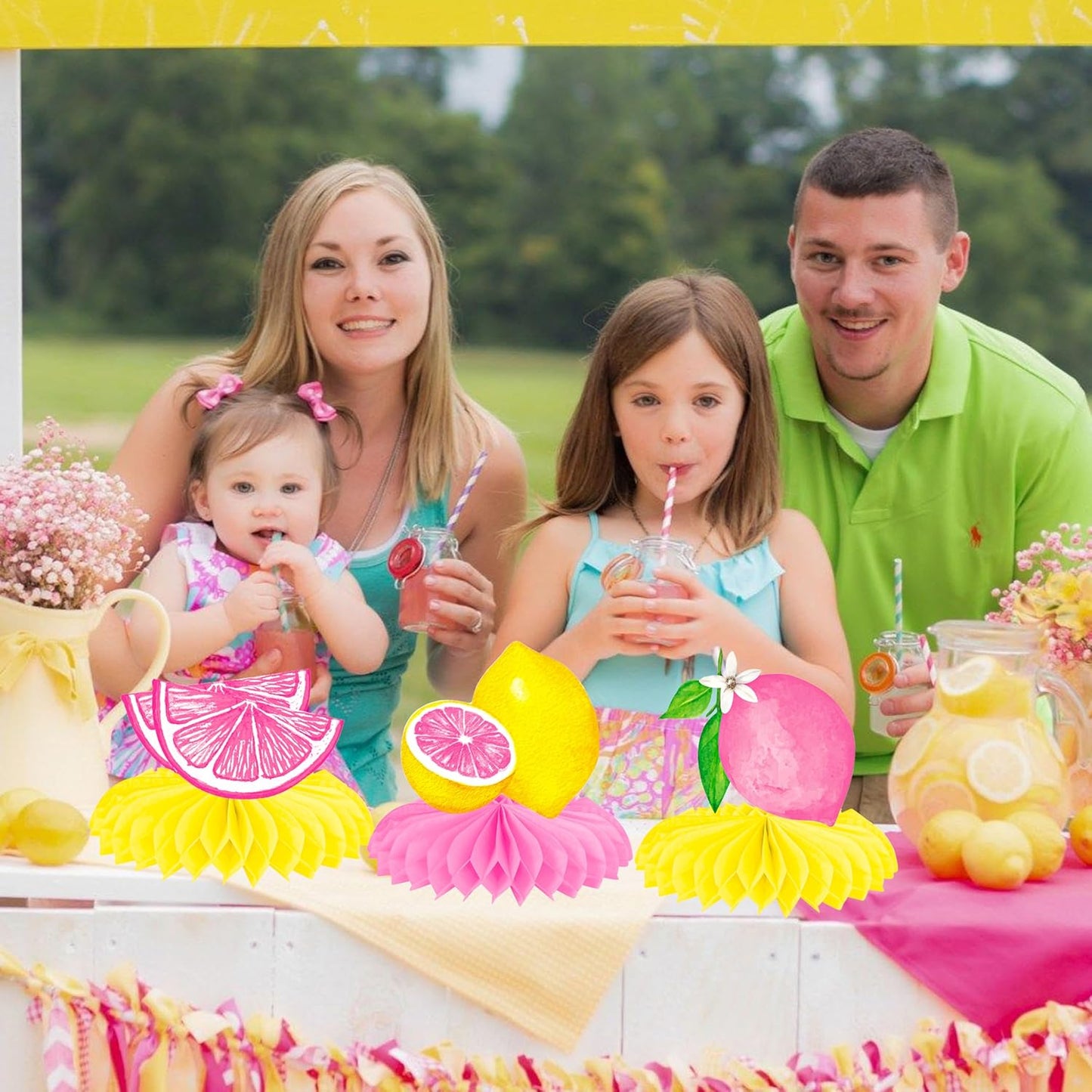 12Pcs Lemon Honeycomb Centerpieces Pink Lemon Table Toppers, Summer Citrus Fruit Themed Party Decorations for Birthday Baby Shower Pool Party Bridal Shower Wedding Table Decor